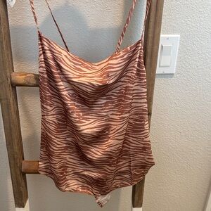 Free People Zebra Print Cowl Neck Top